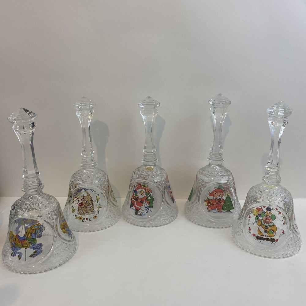 lot of 5 Vintage Crystal Glass Bell 8 Inch